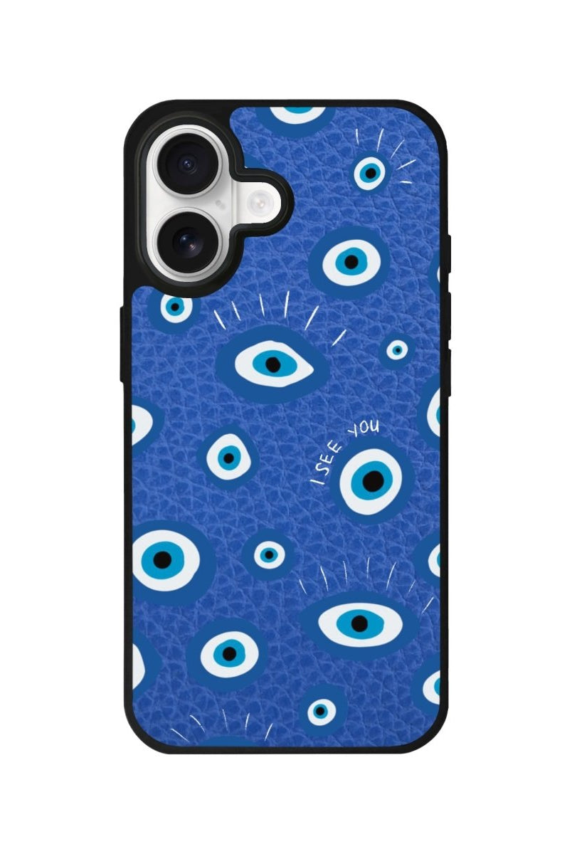 iPhone I See You Leather Deri Telefon Kılıfı Mavi - Sumthincs