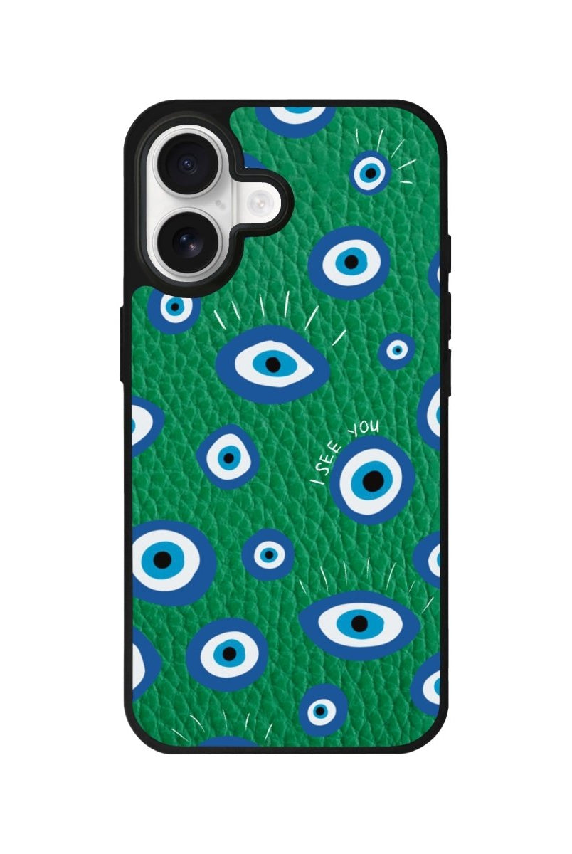 iPhone I See You Leather Deri Telefon Kılıfı Yeşil - Sumthincs