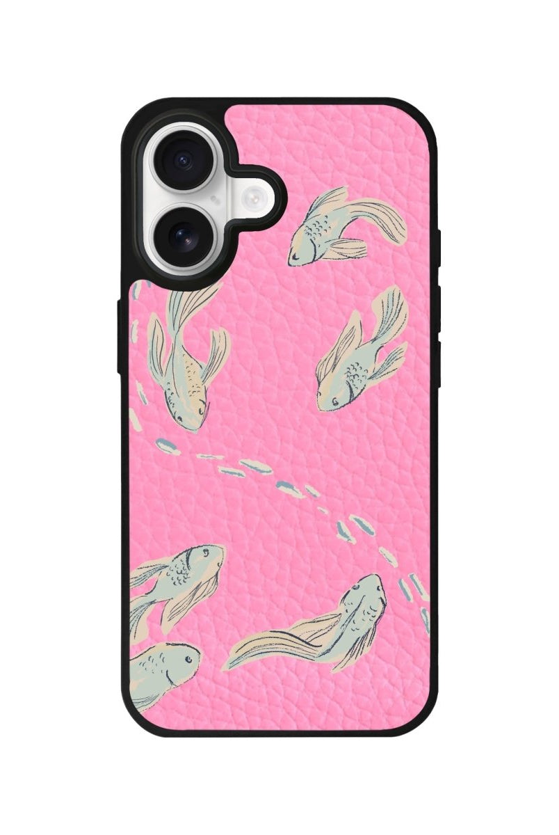 iPhone Koi Fish Leather Deri Telefon Kılıfı Kahverengi - Sumthincs