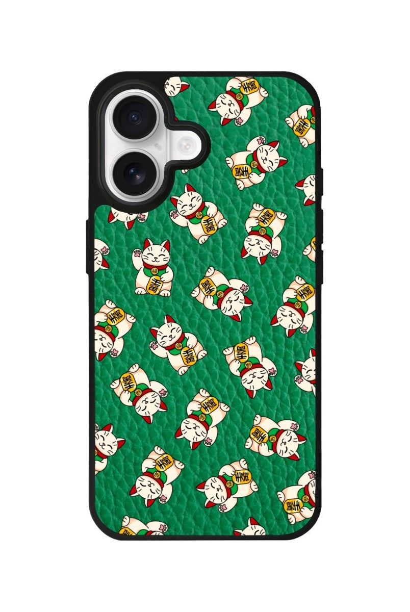 iPhone Maneki Neko Leather Deri Telefon Kılıfı Yeşil - Sumthincs