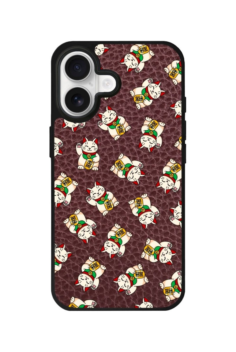 iPhone Maneki Neko Leather Deri Telefon Kılıfı Bordo - Sumthincs