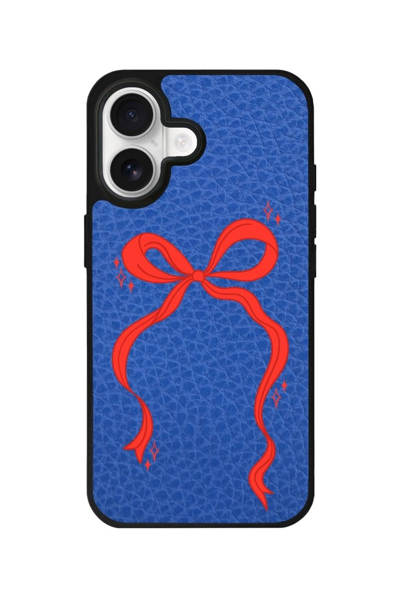 iPhone Red Bow Leather Deri Telefon Kılıfı Mavi - Sumthincs