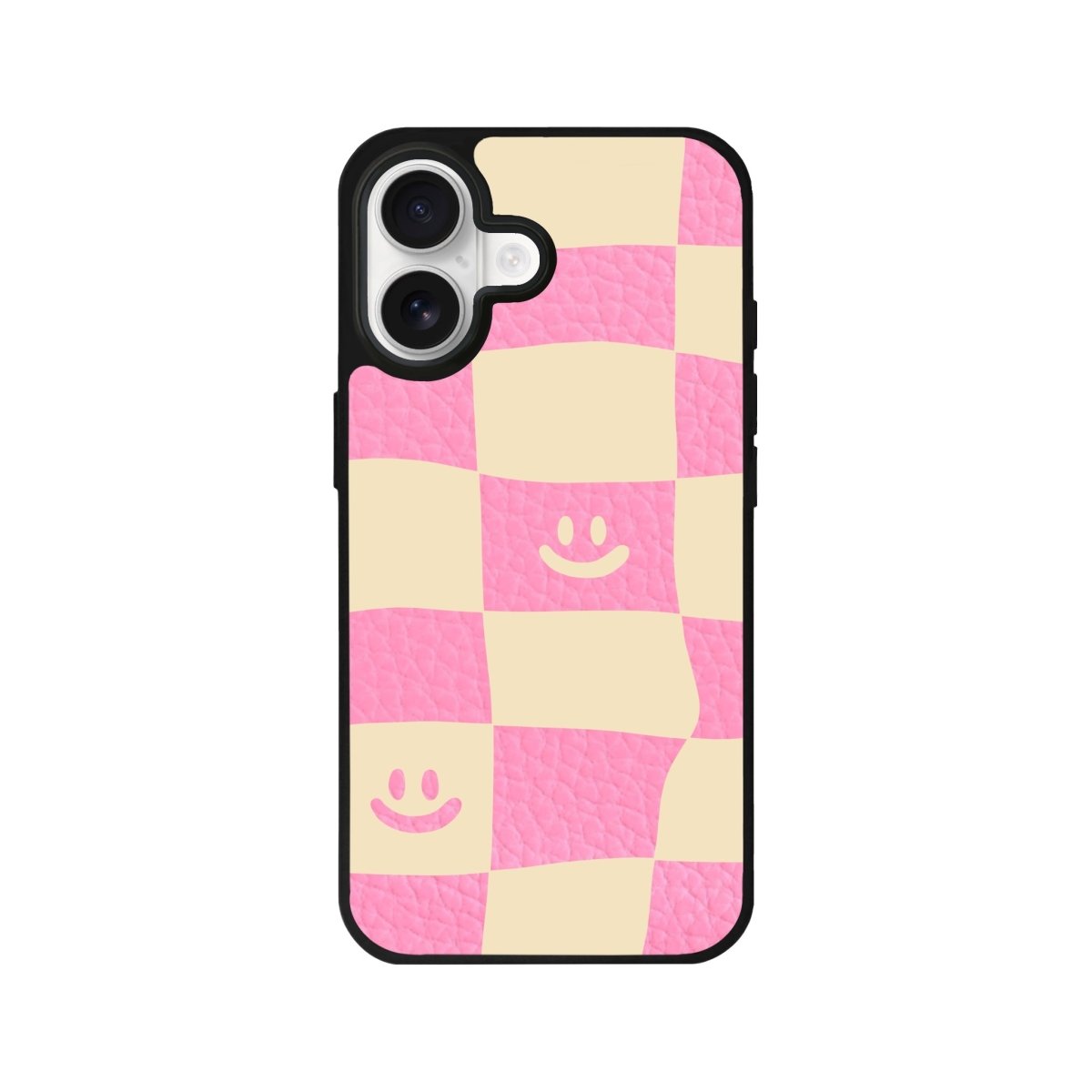 iPhone Smiling Check Leather Deri Telefon Kılıfı Pembe - Sumthincs