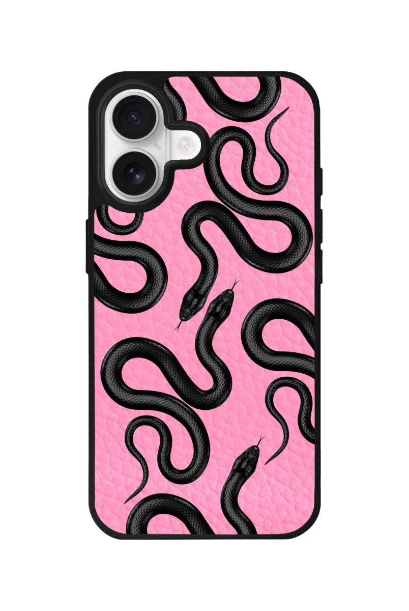 iPhone Snakes Leather Deri Telefon Kılıfı Pembe - Sumthincs