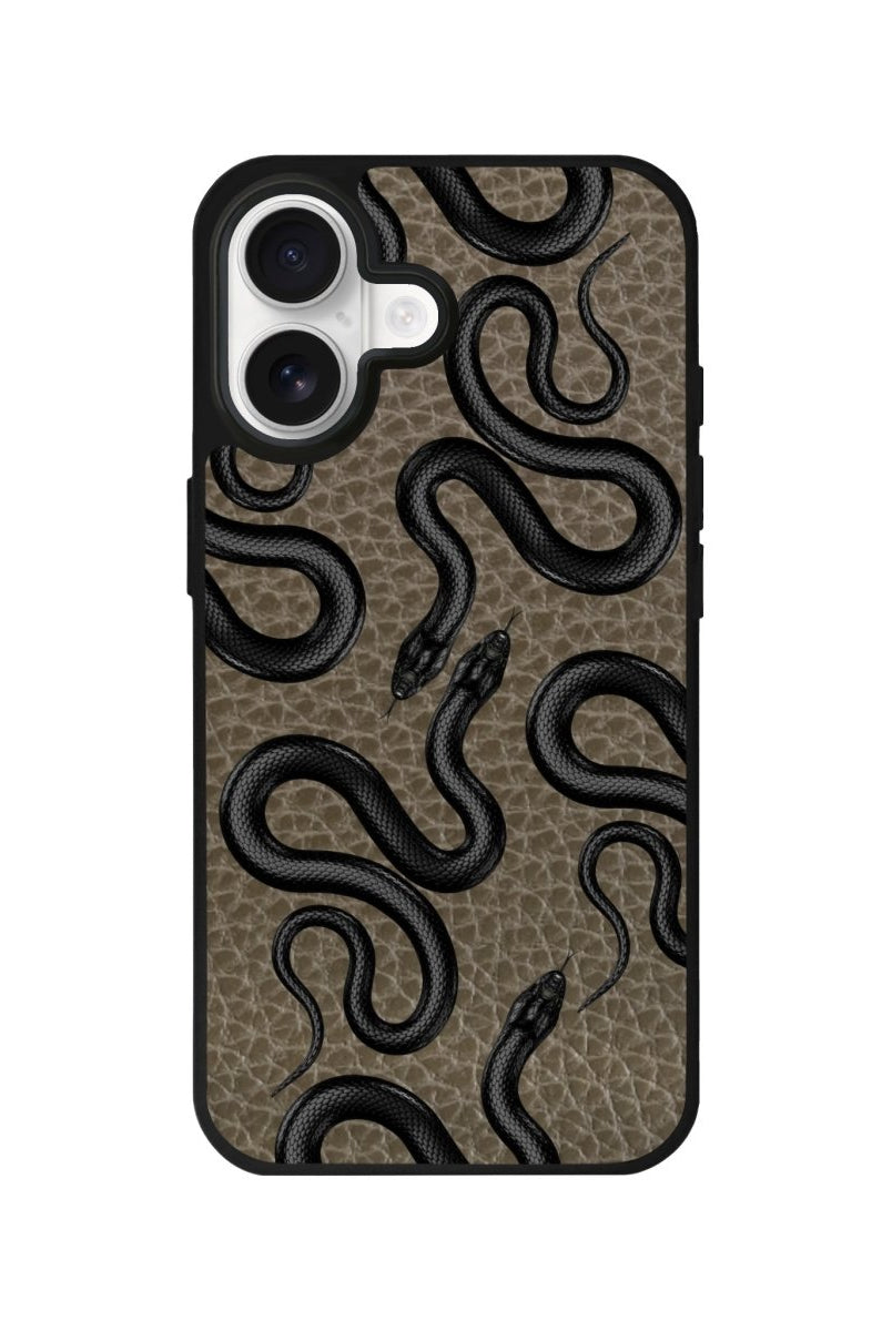 iPhone Snakes Leather Deri Telefon Kılıfı Haki - Sumthincs
