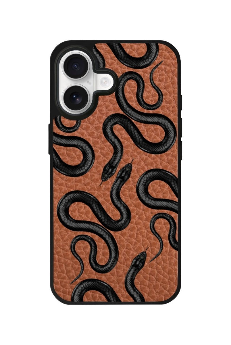 iPhone Snakes Leather Deri Telefon Kılıfı Kahverengi - Sumthincs