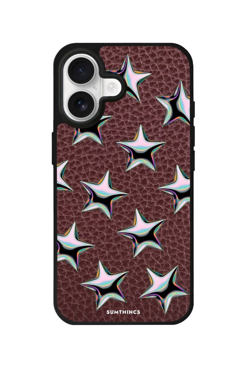 iPhone Stars Leather Deri Telefon Kılıfı Bordo - Sumthincs