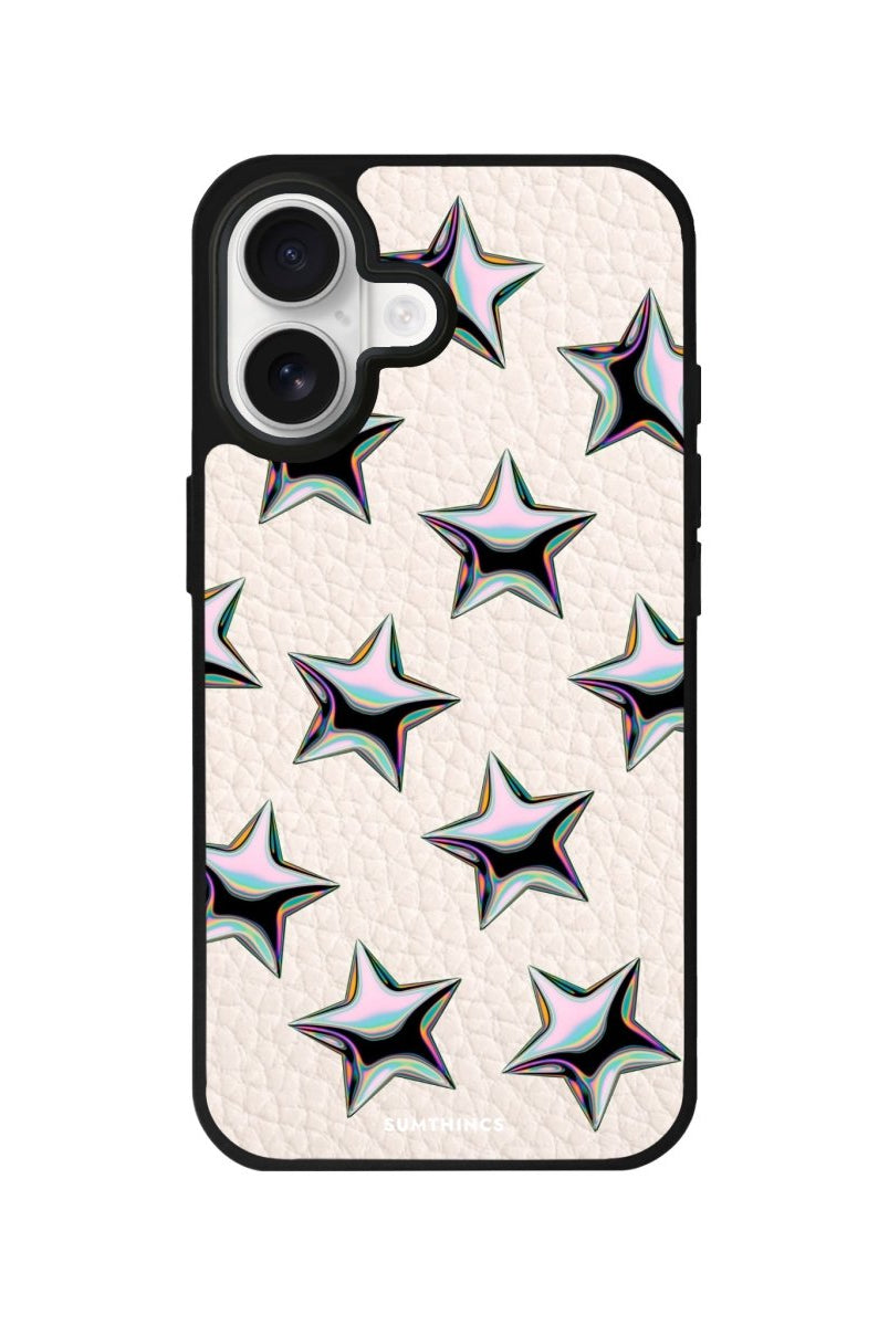 iPhone Stars Leather Deri Telefon Kılıfı Bej - Sumthincs