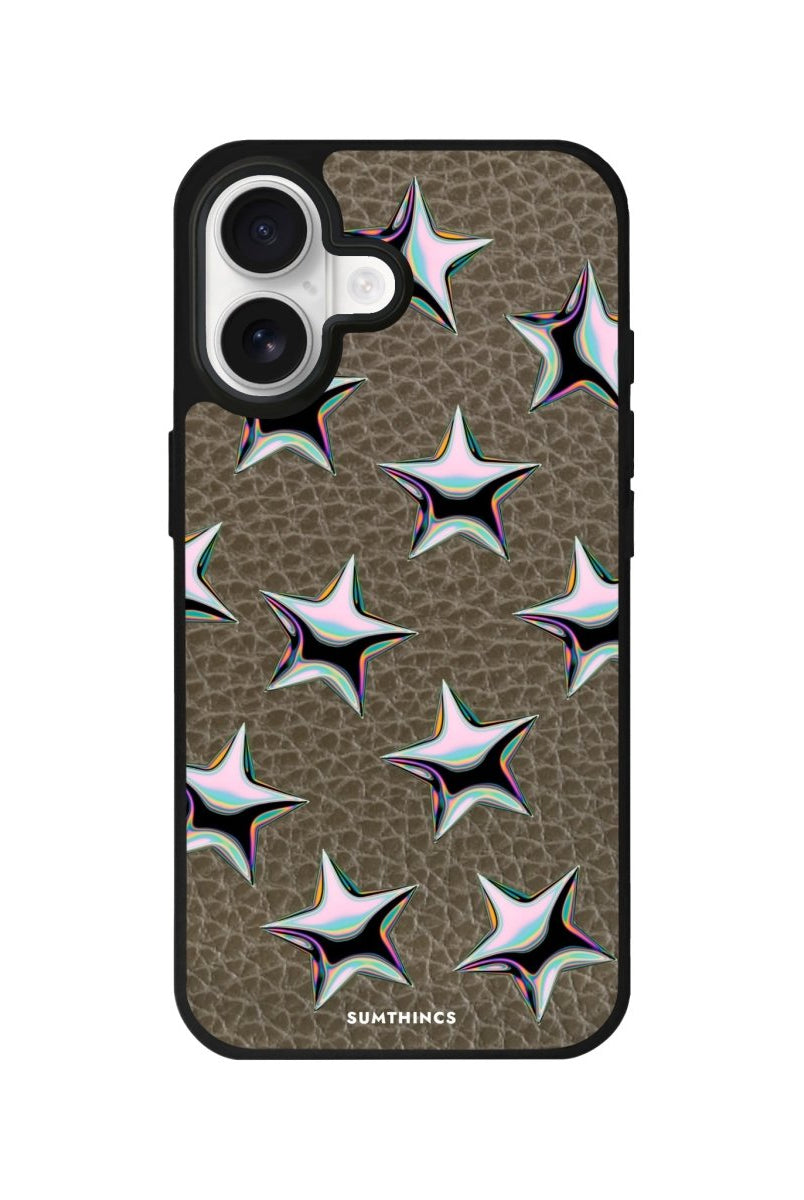 iPhone Stars Leather Deri Telefon Kılıfı Haki - Sumthincs