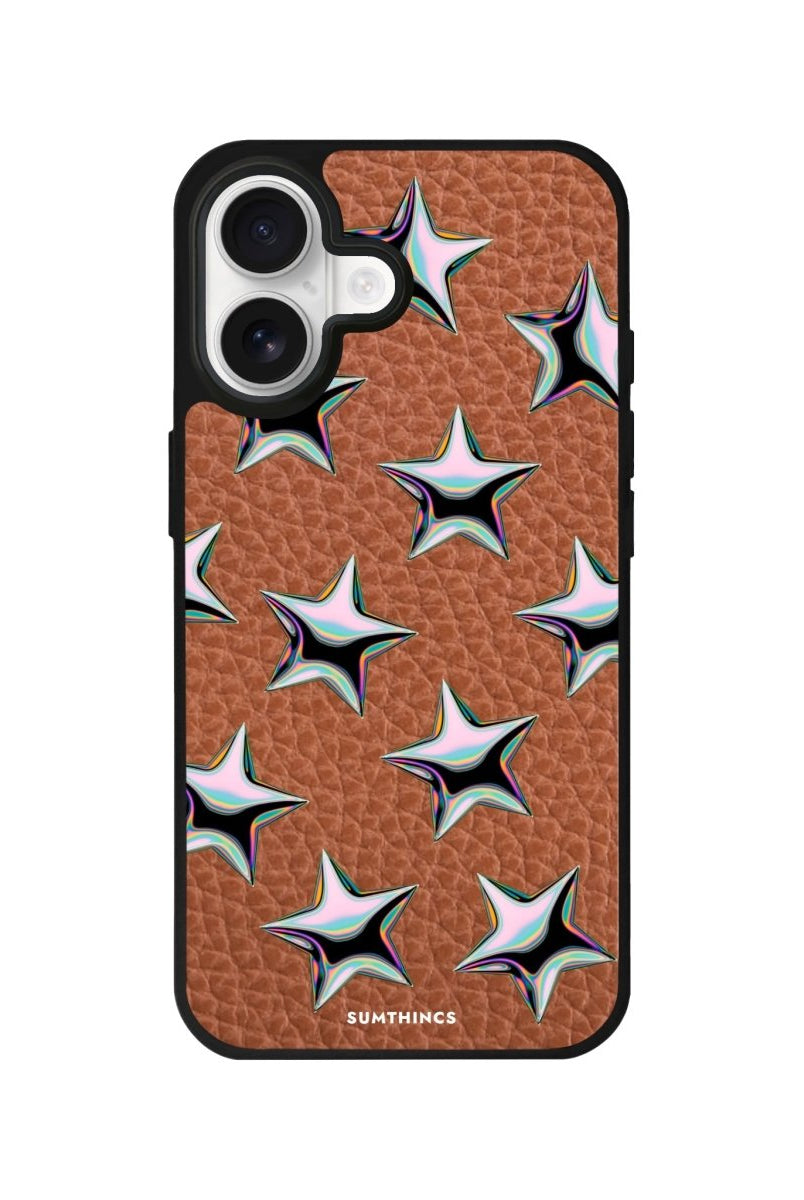 iPhone Stars Leather Deri Telefon Kılıfı Kahverengi - Sumthincs