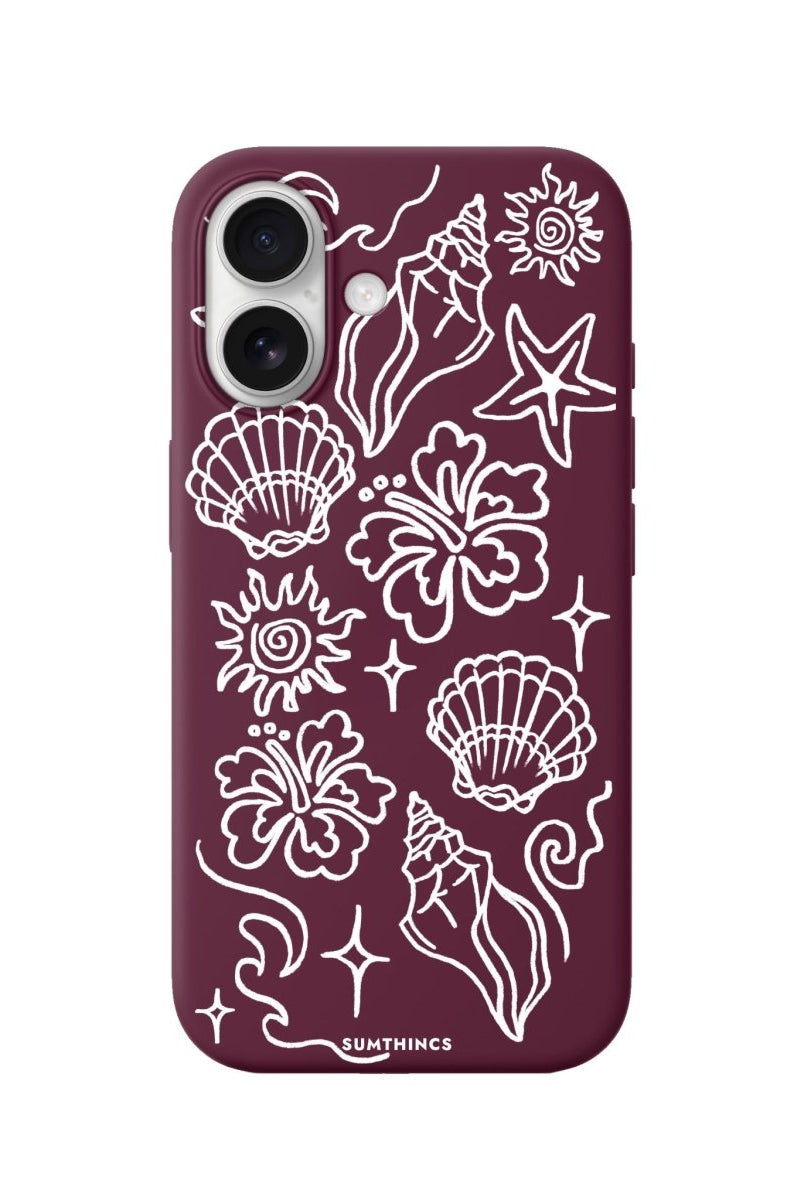 iPhone Summer Sketch Premium Telefon Kılıfı Bordo - Sumthincs