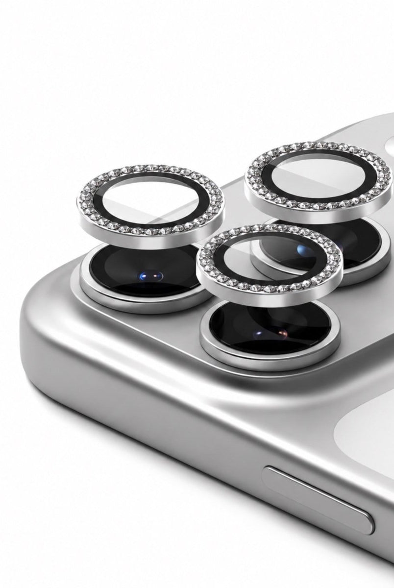 iPhone Taşlı Kamera Lens Koruyucu Gümüş - Sumthincs