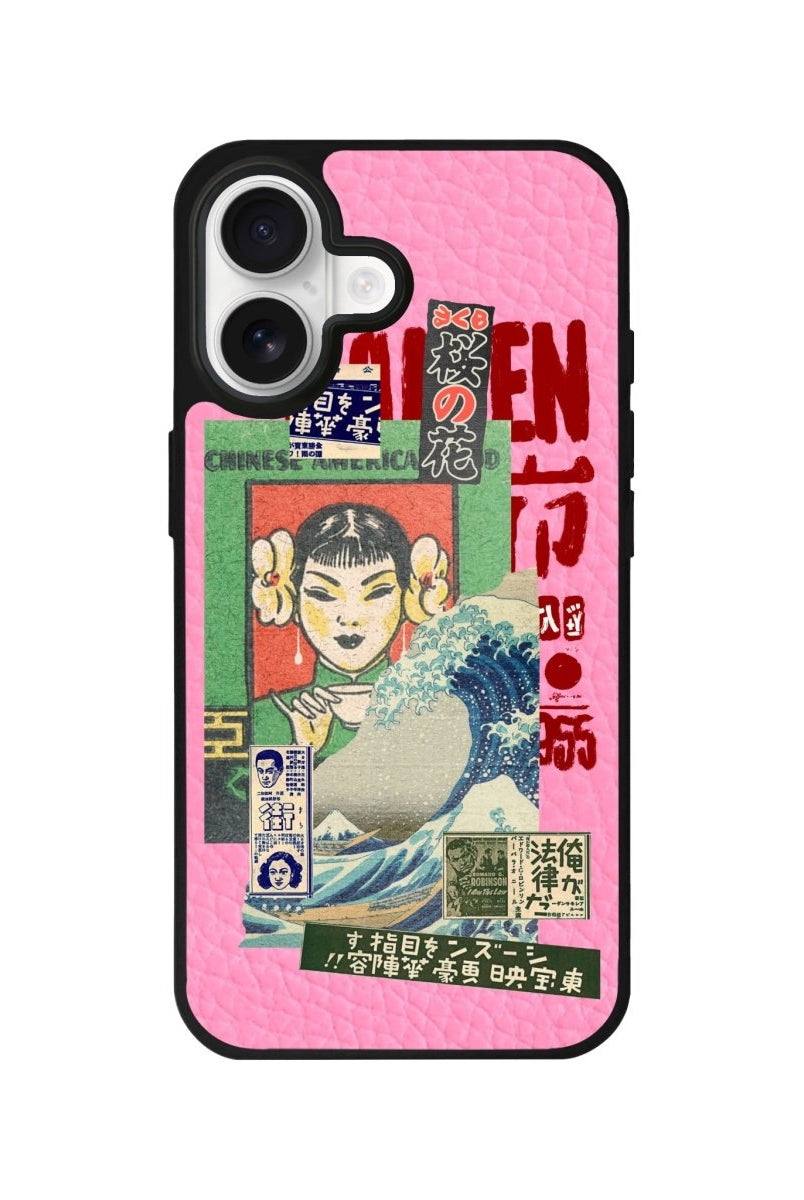 iPhone Vintage Poster Leather Deri Telefon Kılıfı Pembe - Sumthincs