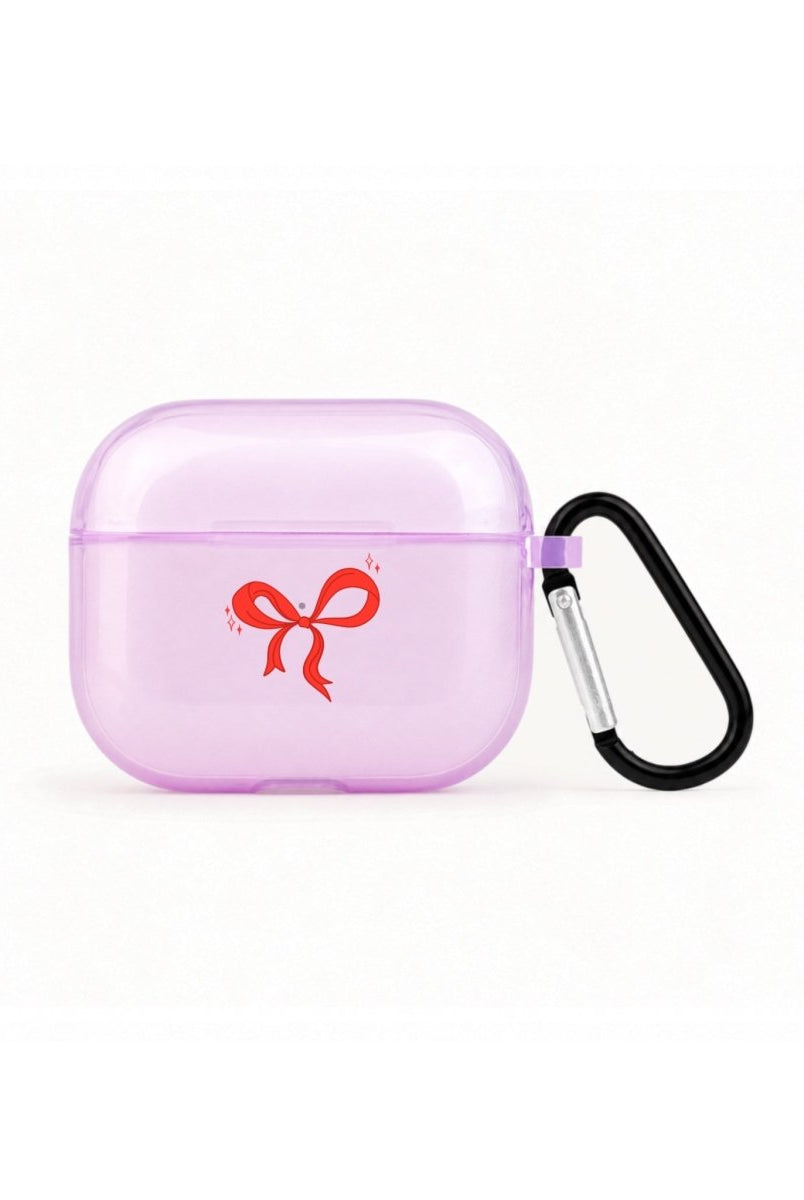 Red Bow AirPods 3 Şeffaf Silikon Kılıf Lila - Sumthincs