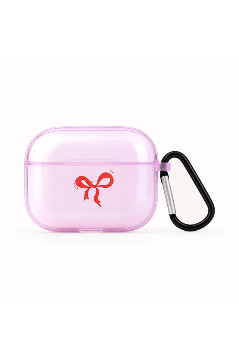 Red Bow AirPods Pro Şeffaf Silikon Kılıf Lila - Sumthincs