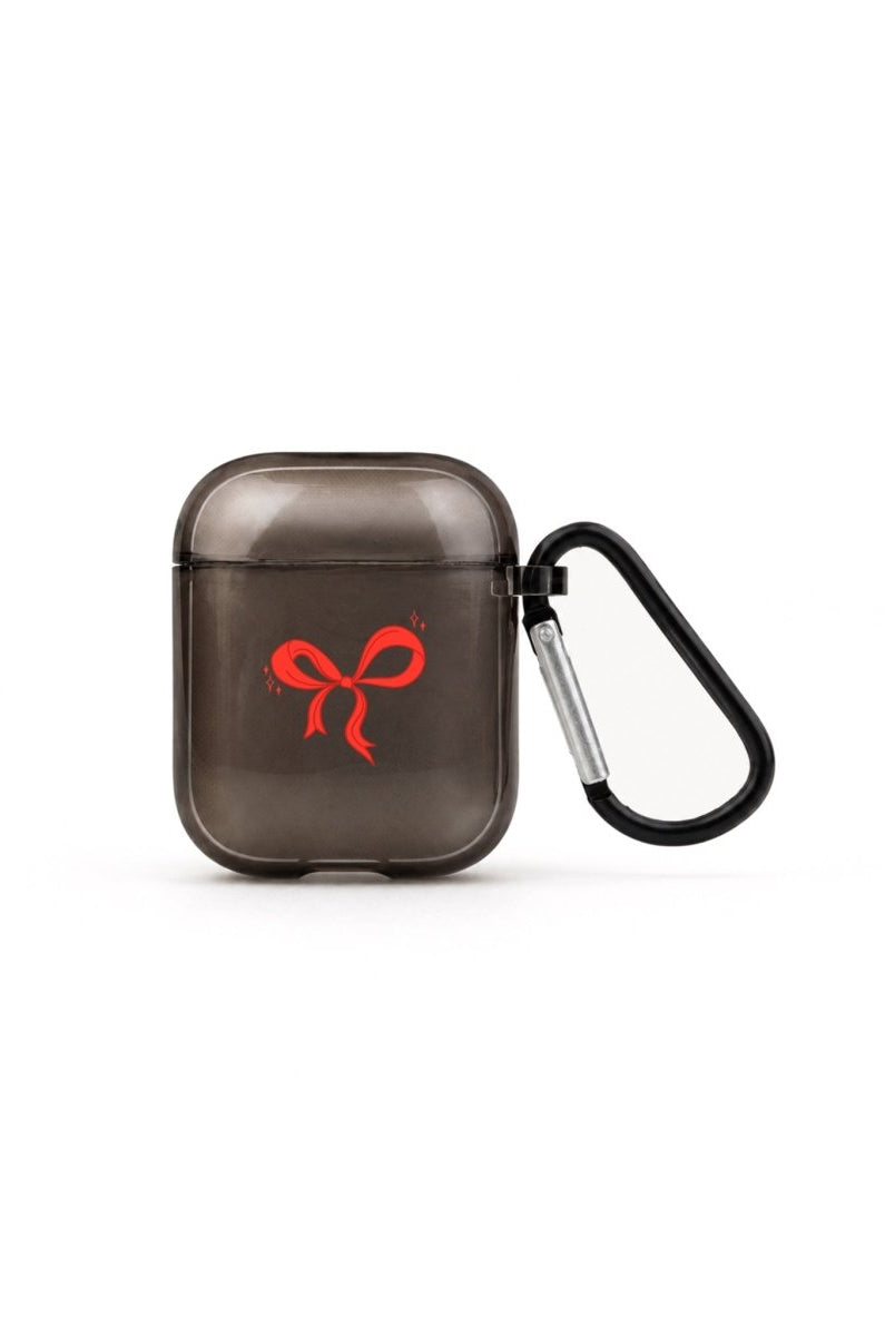 Red Bow AirPods Şeffaf Silikon Kılıf Siyah - Sumthincs
