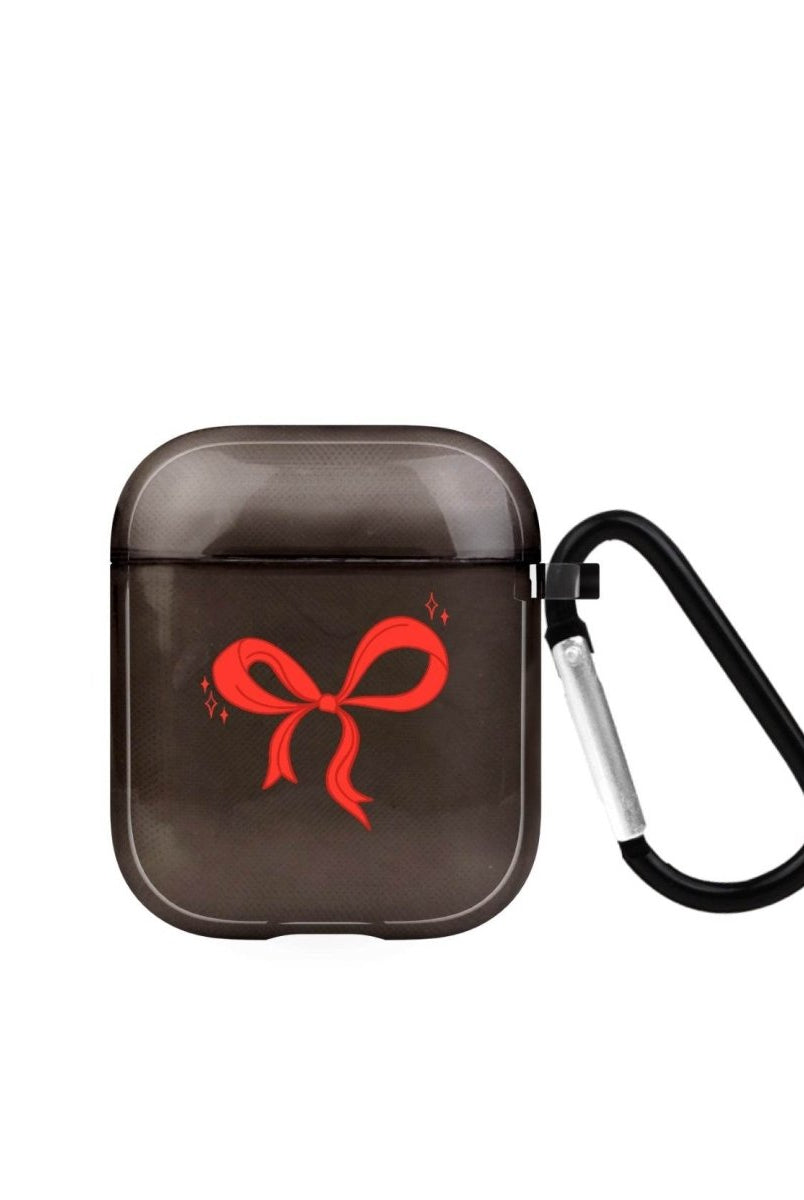 Red Bow AirPods Şeffaf Silikon Kılıf Siyah - SUMTHINCS