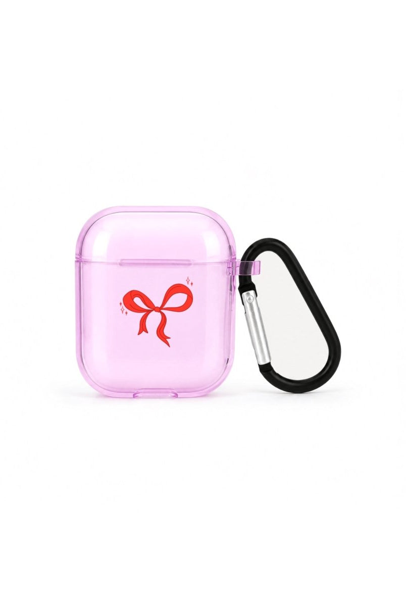 Red Bow AirPods Şeffaf Silikon Kılıf Lila - Sumthincs