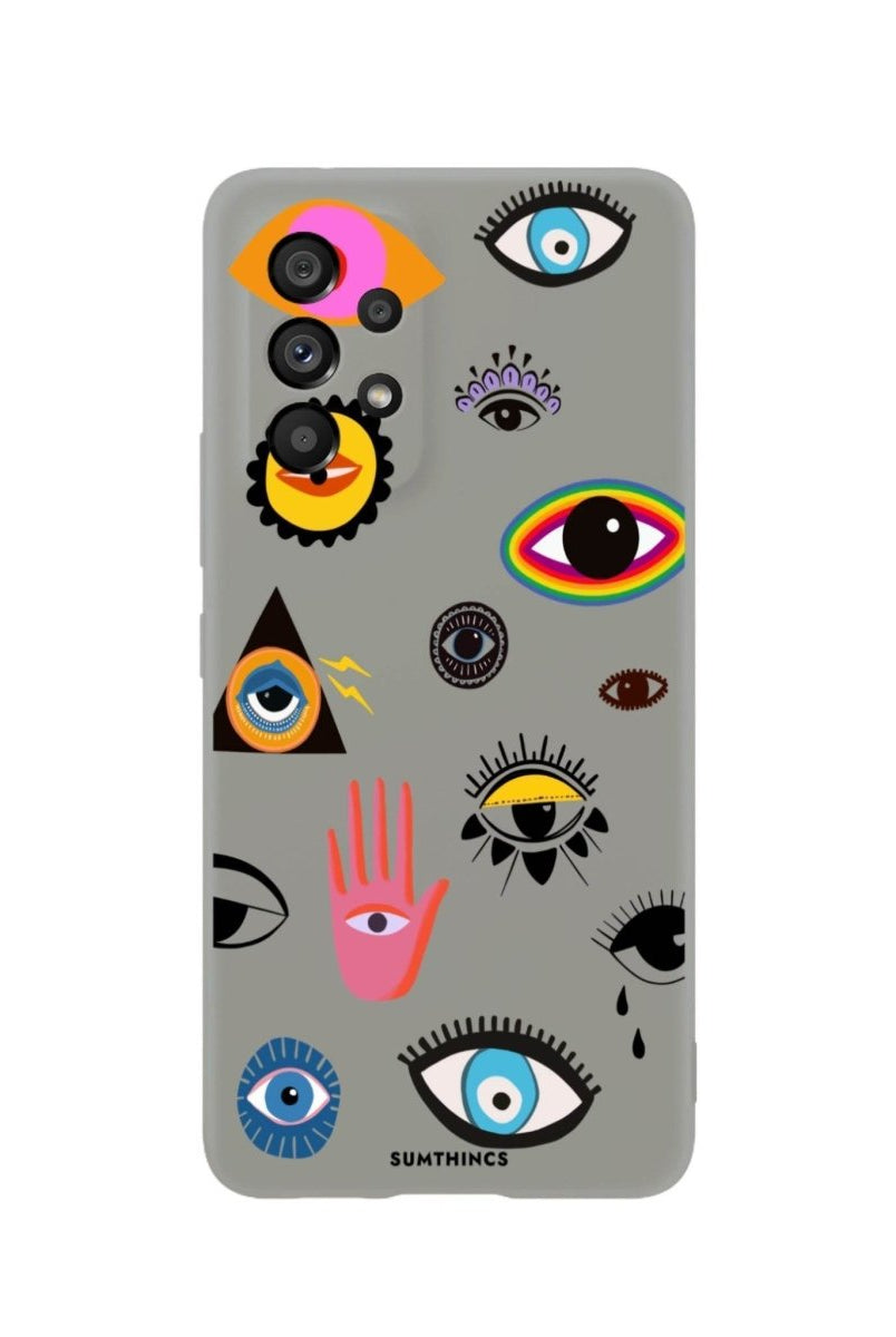 Samsung A06 Eye Stickers Premium Telefon Kılıfı Gri - SUMTHINCS