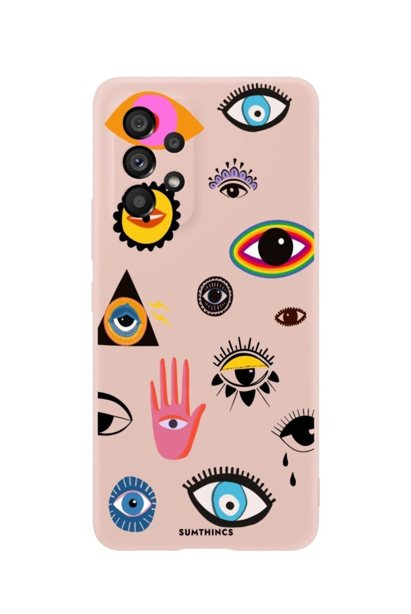 Samsung A06 Eye Stickers Premium Telefon Kılıfı Bej - SUMTHINCS