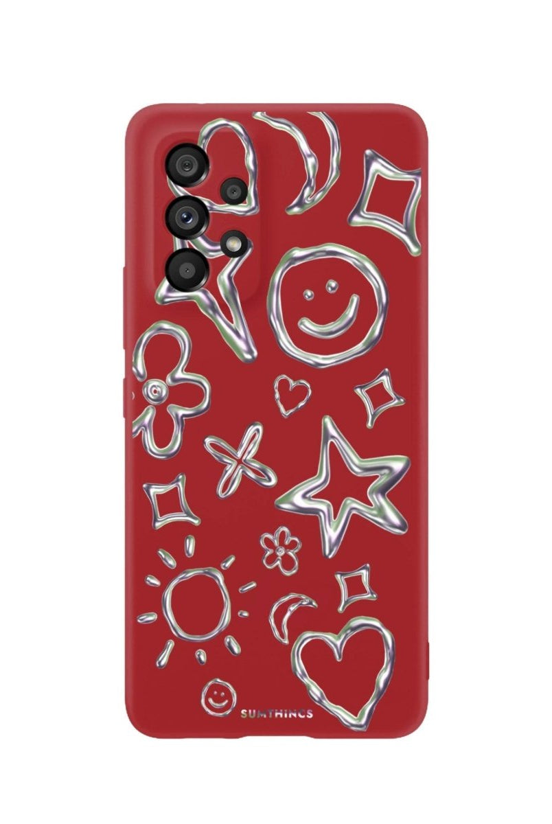 Samsung A06 Silver Doodles Premium Telefon Kılıfı Kırmızı - SUMTHINCS