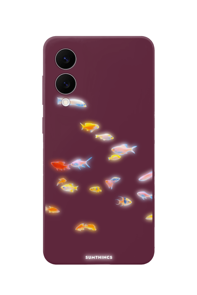 Samsung A07 Neon Fish Premium Telefon Kılıfı Bordo - SUMTHINCS