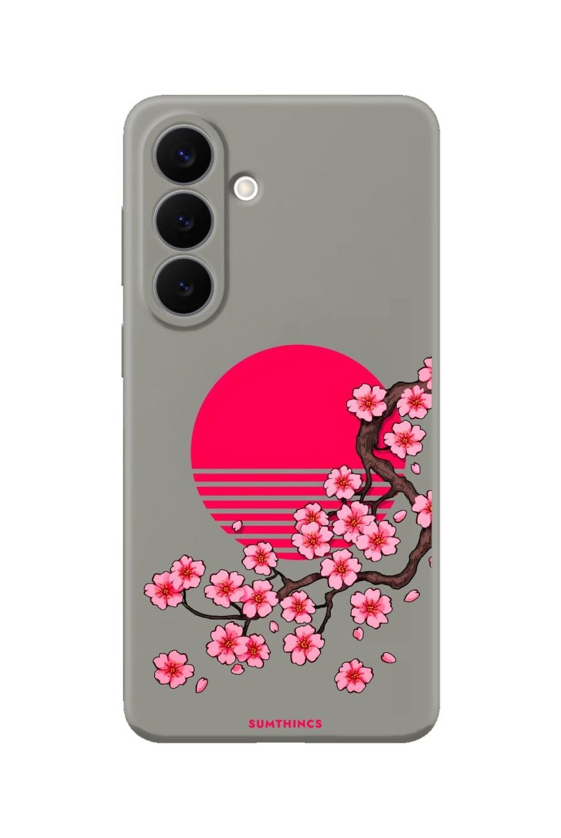 Samsung Cherry Blossom Dawn Premium Telefon Kılıfı Gri - Sumthincs