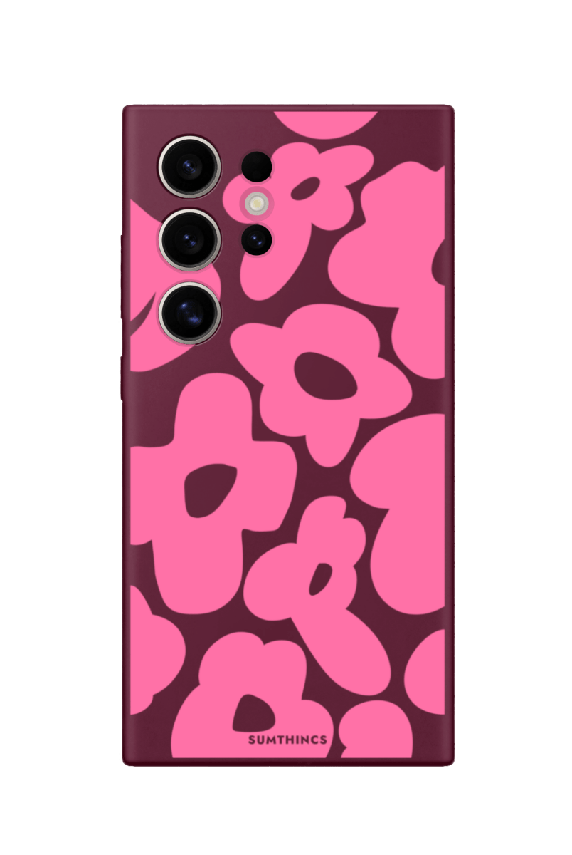 Samsung S22 Ultra Daisy Pop Premium Telefon Kılıfı Bordo - SUMTHINCS