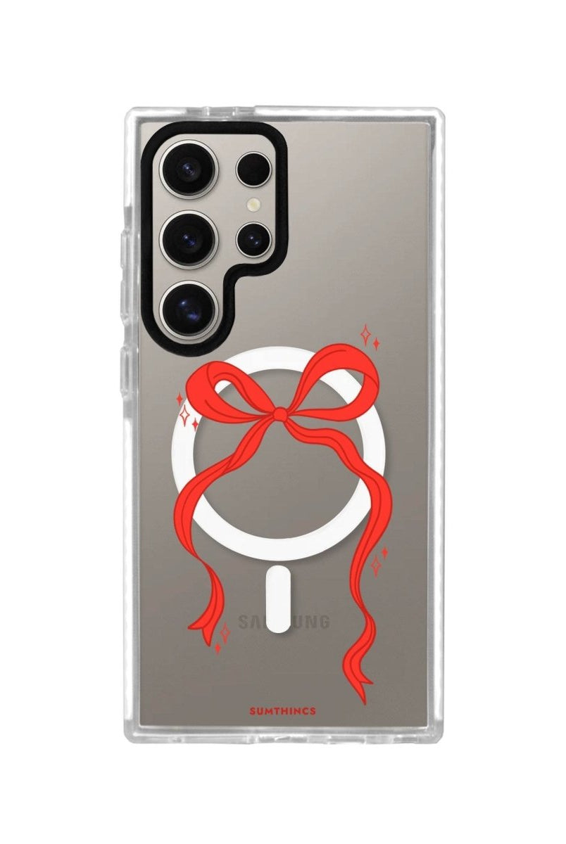 Samsung S23 Ultra Red Bow Magsafe Procase Şeffaf Telefon Kılıfı Beyaz Şeffaf - SUMTHINCS