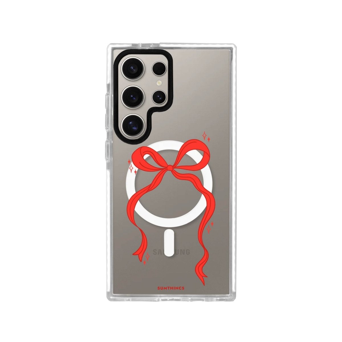 Samsung S23 Ultra Red Bow Magsafe Procase Şeffaf Telefon Kılıfı Beyaz Şeffaf - SUMTHINCS