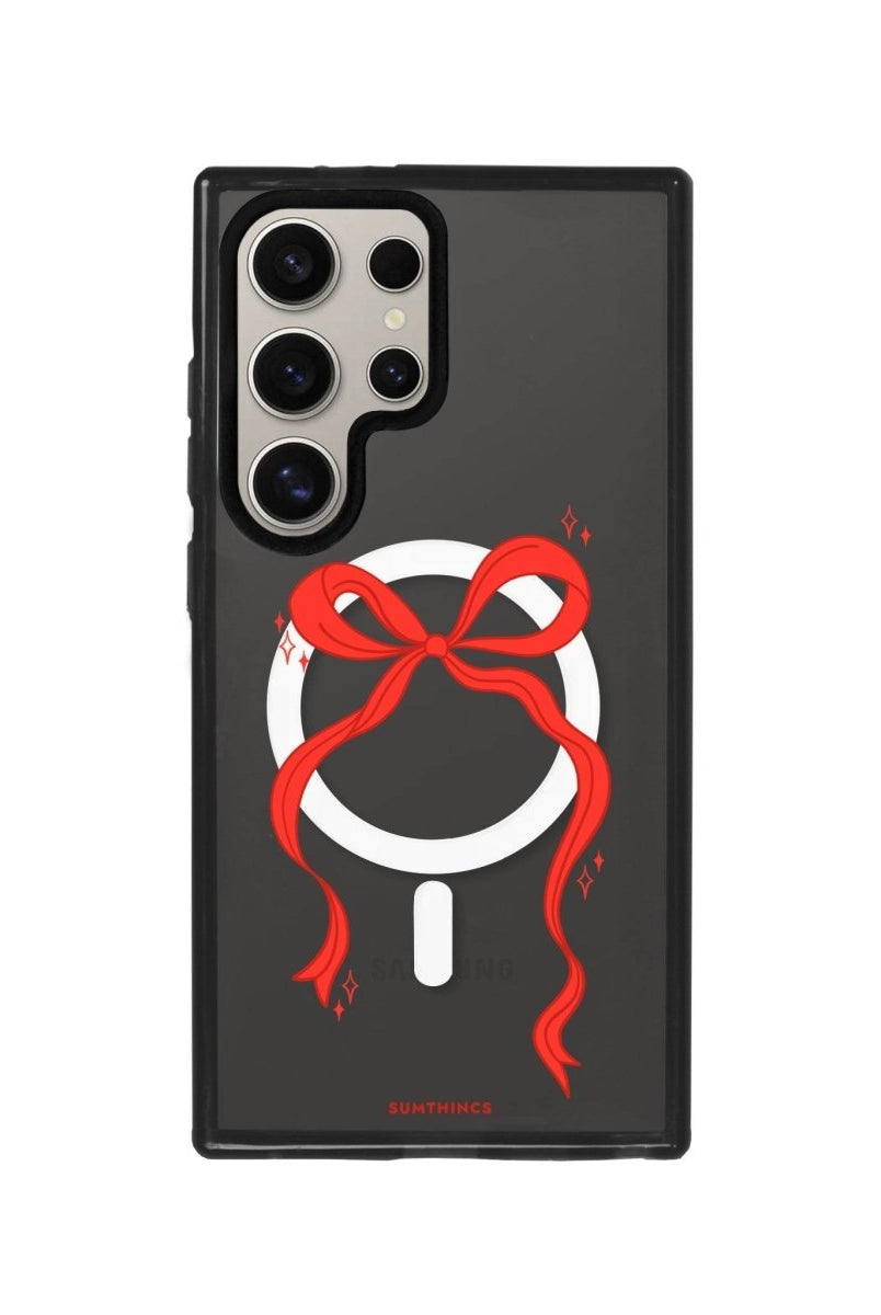 Samsung S23 Ultra Red Bow Magsafe Procase Şeffaf Telefon Kılıfı Antrasit - SUMTHINCS