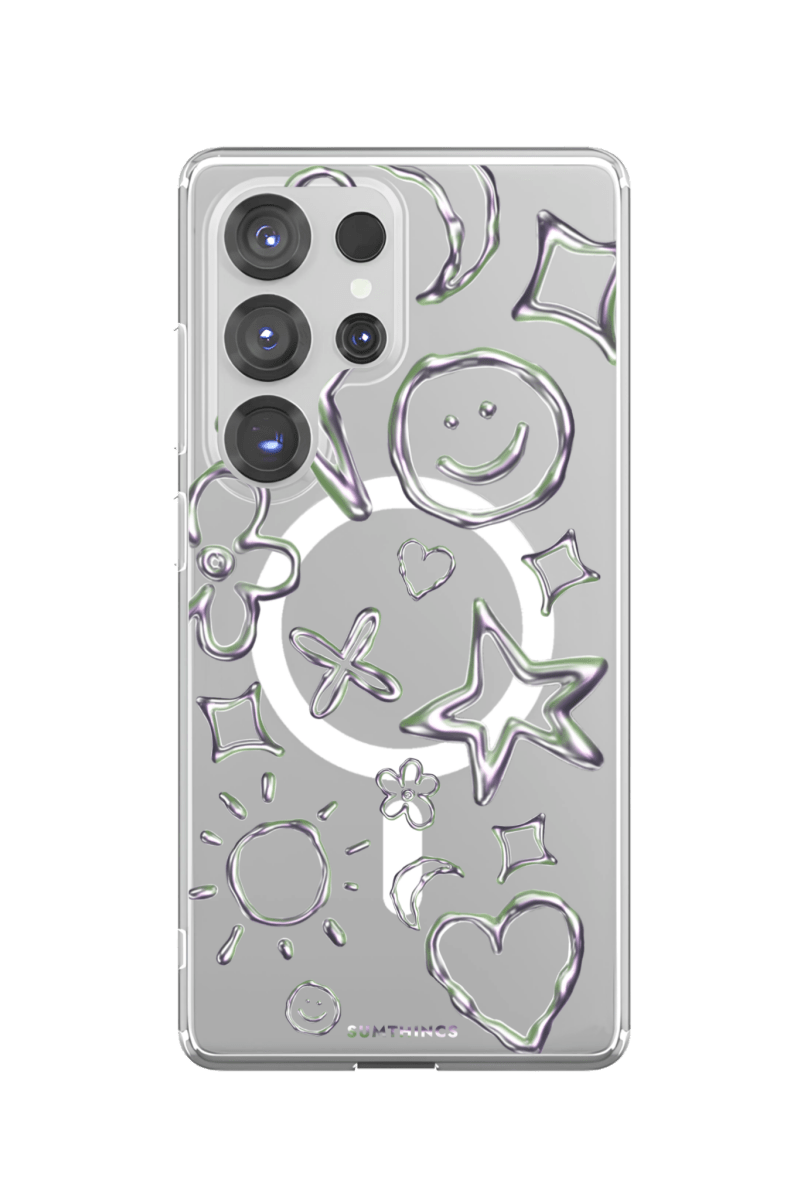 Samsung S23 Ultra Silver Doodles Clear Magsafe Telefon Kılıfı - SUMTHINCS