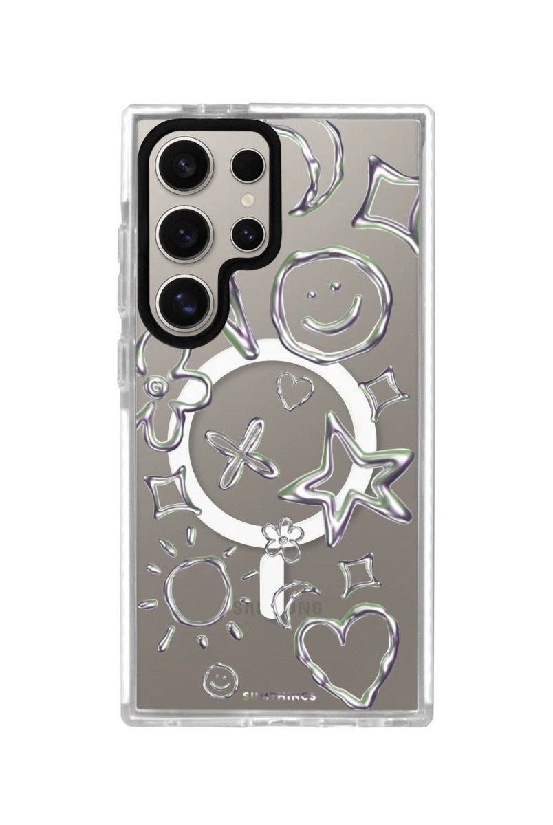 Samsung S23 Ultra Silver Doodles Magsafe Procase Şeffaf Telefon Kılıfı Beyaz Şeffaf - SUMTHINCS