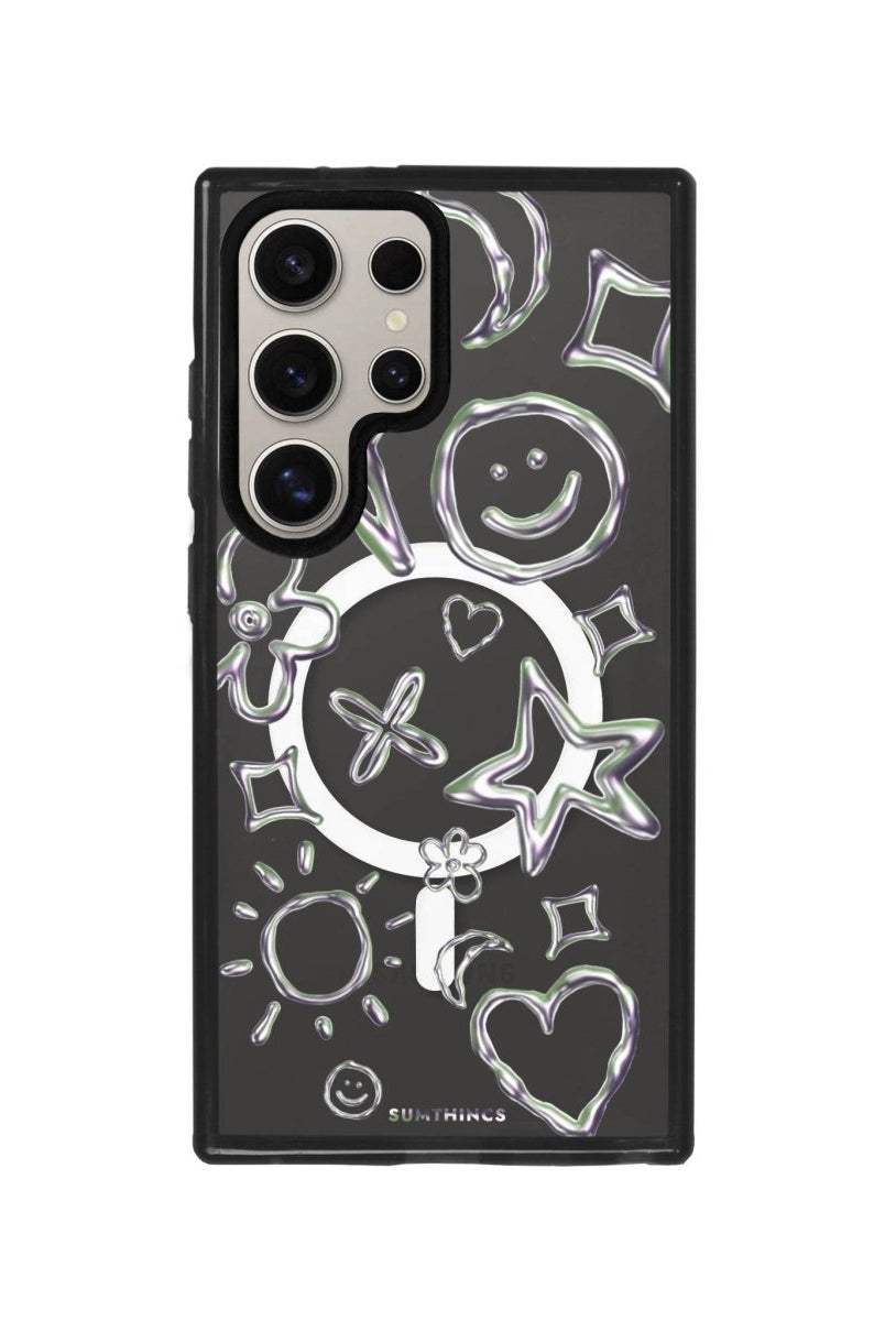 Samsung S23 Ultra Silver Doodles Magsafe Procase Şeffaf Telefon Kılıfı Antrasit - SUMTHINCS