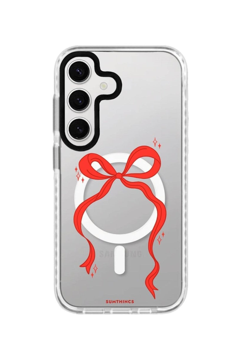 Samsung S24 Plus Red Bow Magsafe Procase Şeffaf Telefon Kılıfı Beyaz Şeffaf - SUMTHINCS