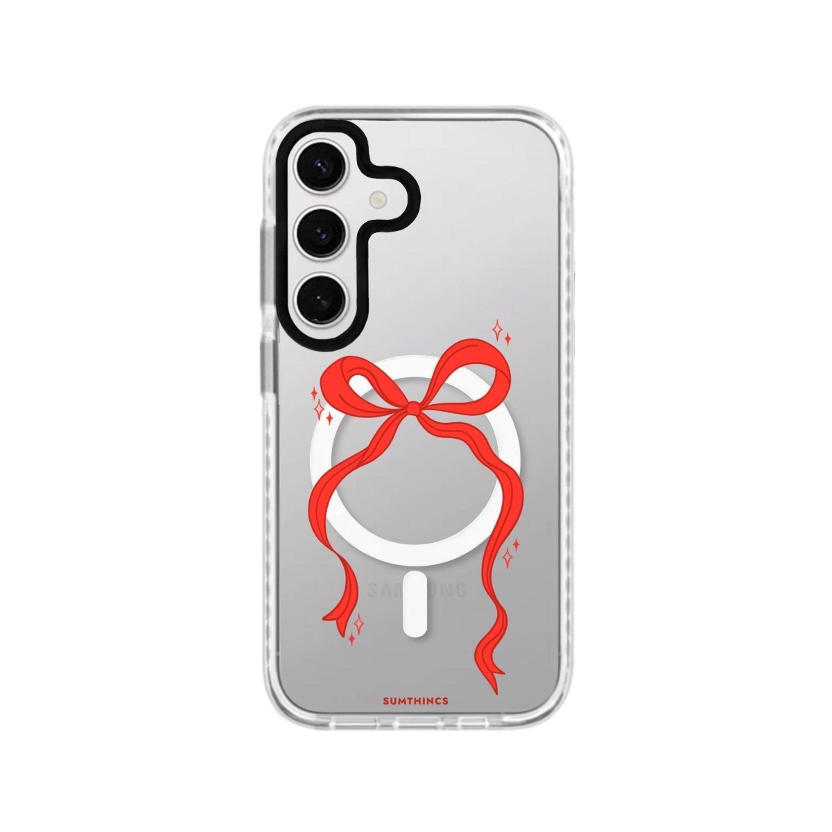 Samsung S24 Plus Red Bow Magsafe Procase Şeffaf Telefon Kılıfı Beyaz Şeffaf - SUMTHINCS