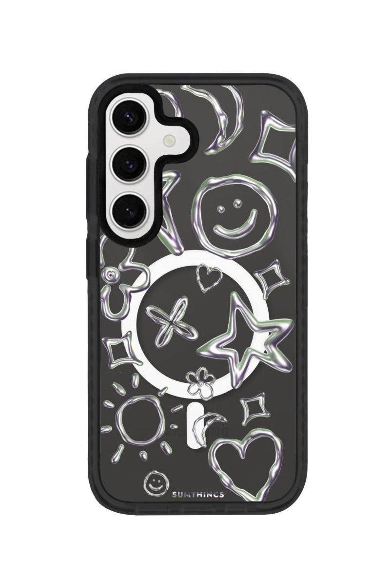 Samsung S24 Plus Silver Doodles Magsafe Procase Şeffaf Telefon Kılıfı Antrasit - SUMTHINCS