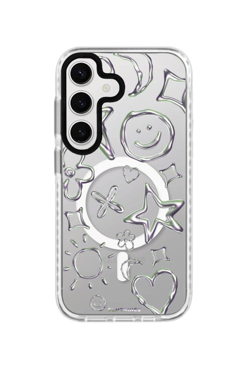 Samsung S24 Plus Silver Doodles Magsafe Procase Şeffaf Telefon Kılıfı Beyaz Şeffaf - SUMTHINCS