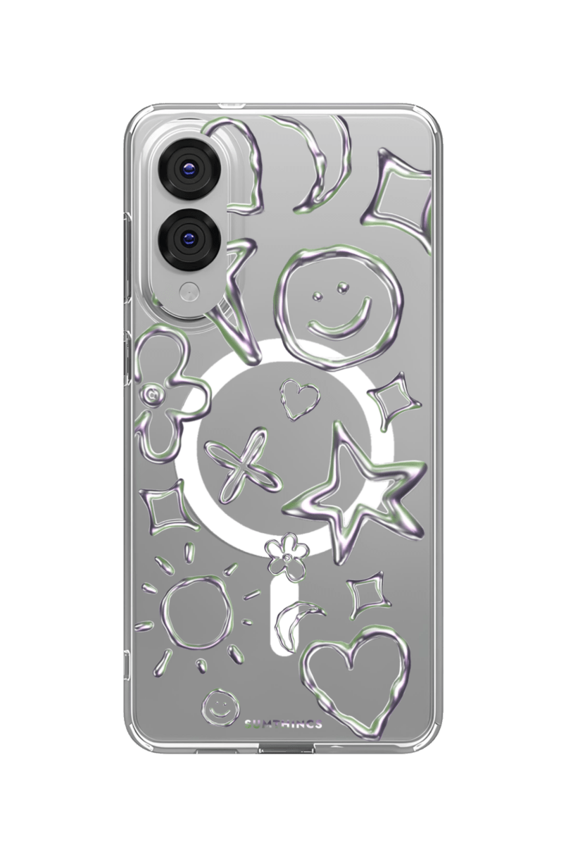 Samsung S25 Edge Silver Doodles Clear Magsafe Telefon Kılıfı - SUMTHINCS