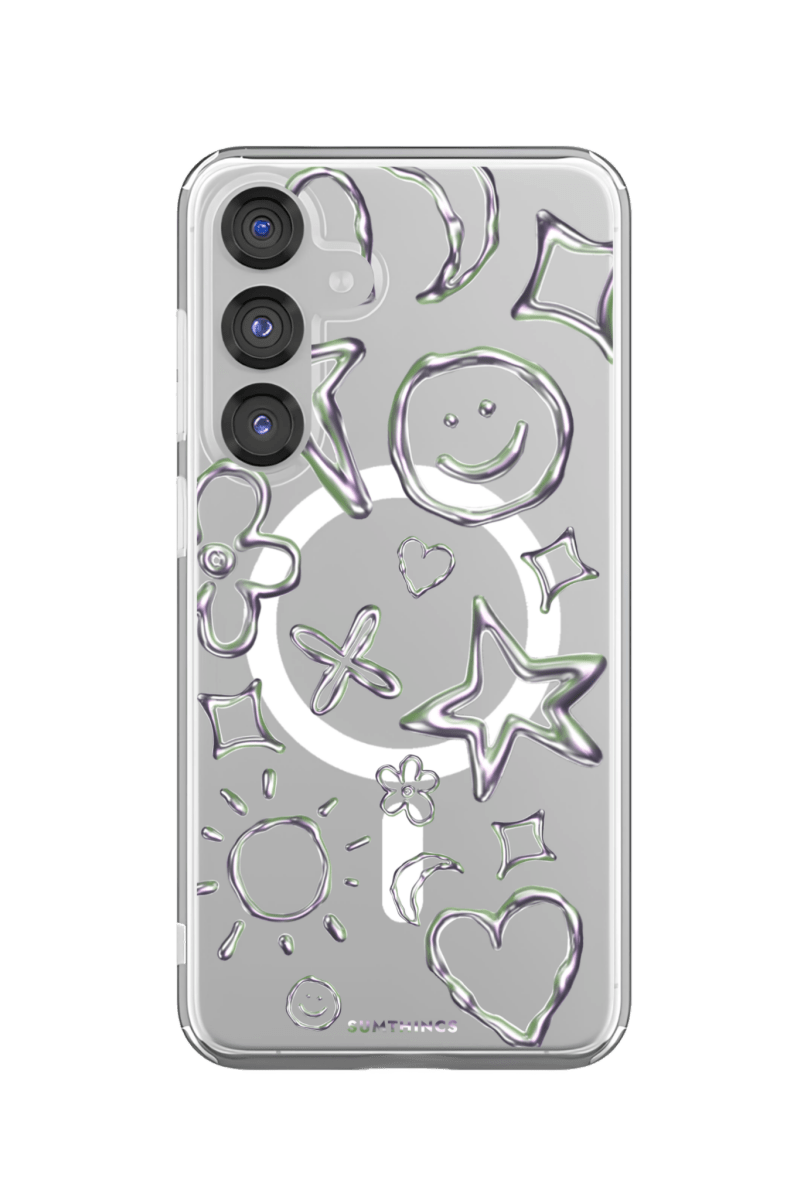 Samsung S25 FE Silver Doodles Clear Magsafe Telefon Kılıfı - SUMTHINCS