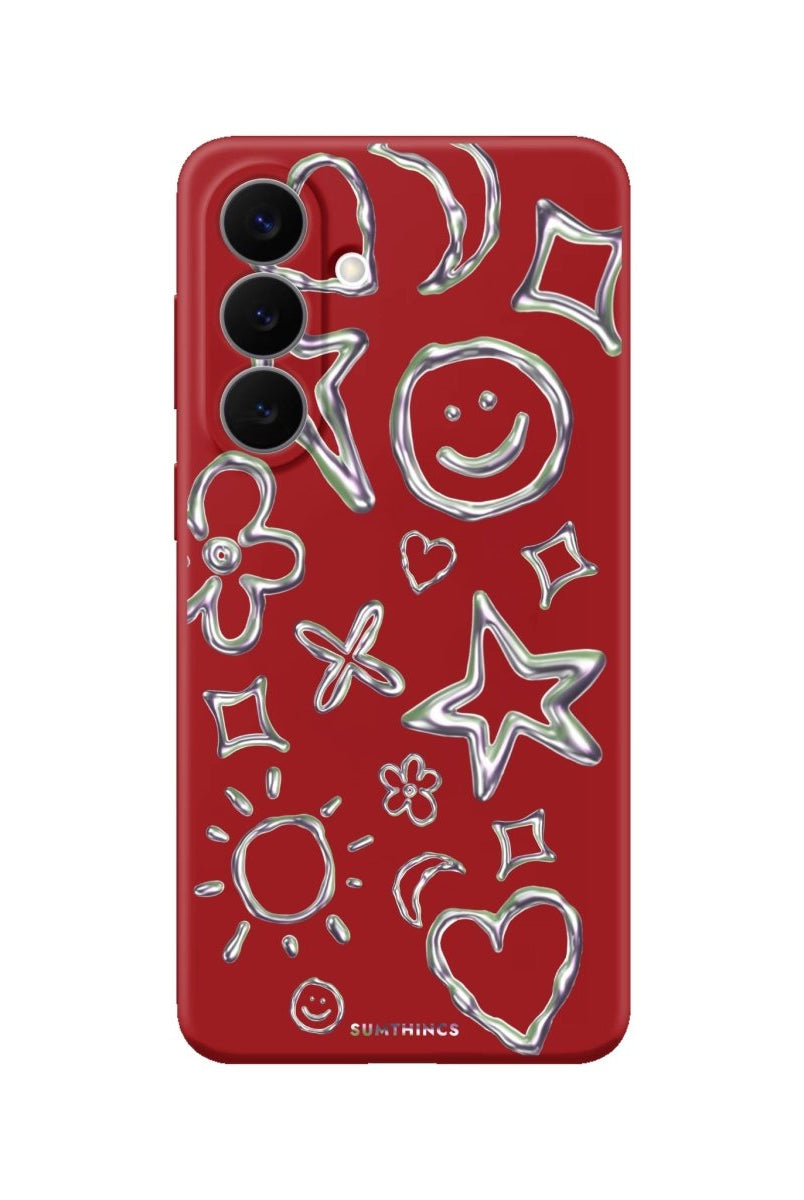 Samsung Silver Doodles Premium Telefon Kılıfı Kırmızı - Sumthincs