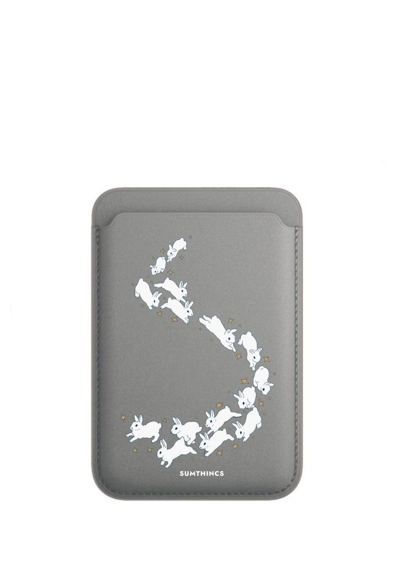 Starry Bunnies MagSafe Deri Cüzdan Wallet Gri - Sumthincs