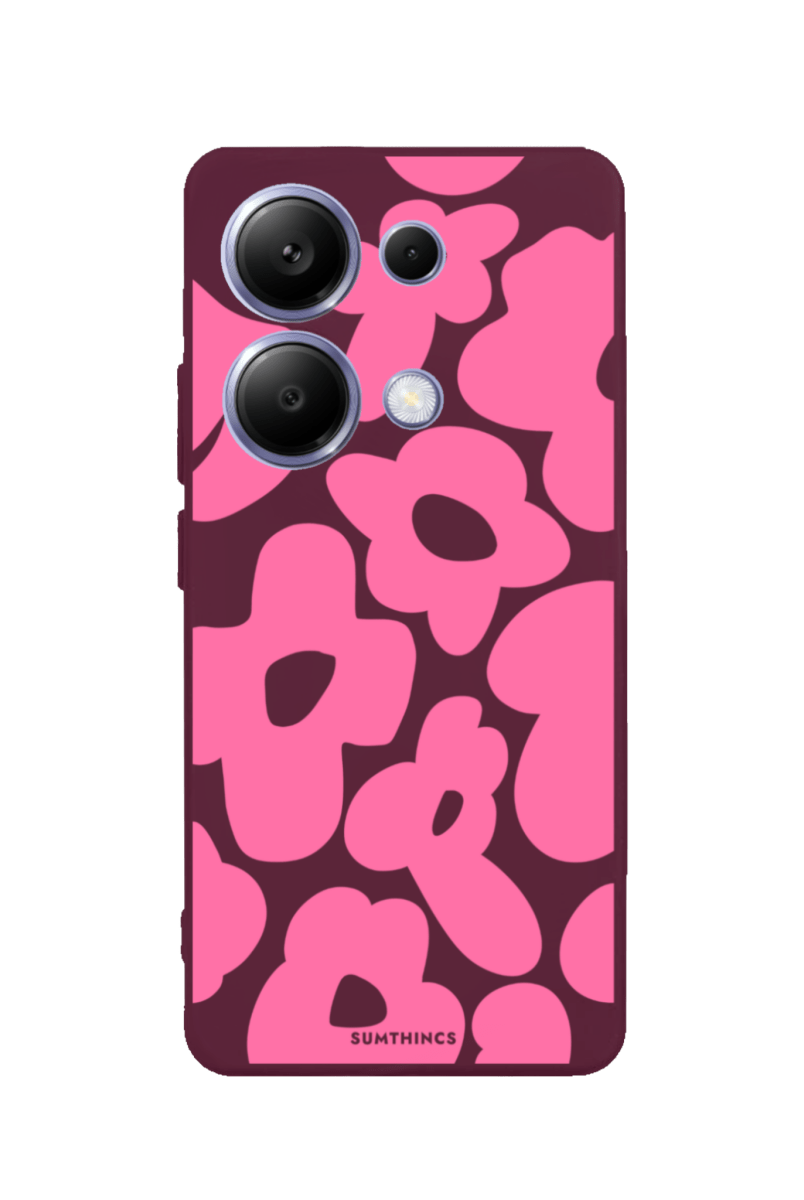 Xiaomi Redmi Note 14 Daisy Pop Premium Telefon Kılıfı Bordo - SUMTHINCS