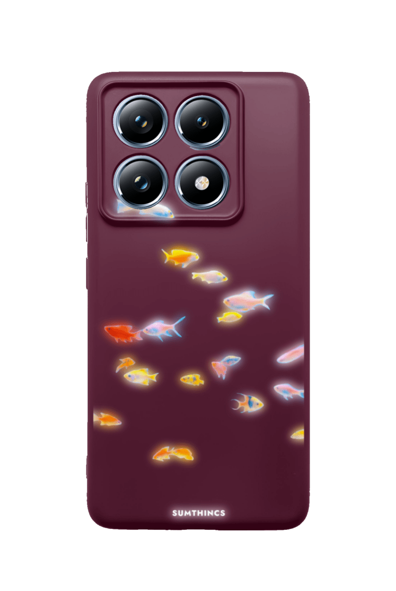 Xiaomi Redmi Note 14 Neon Fish Premium Telefon Kılıfı Bordo - SUMTHINCS