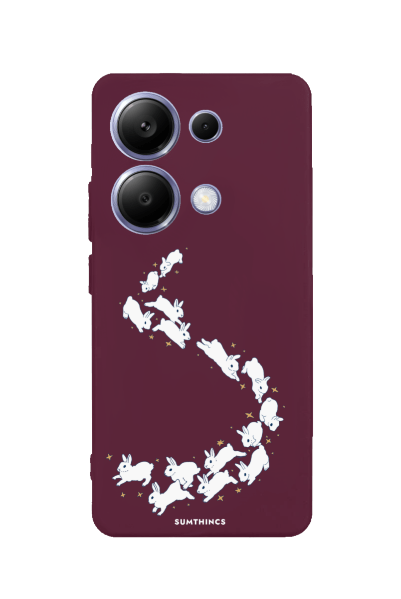 Xiaomi Redmi Note 14 Starry Bunnies Premium Telefon Kılıfı Bordo - SUMTHINCS