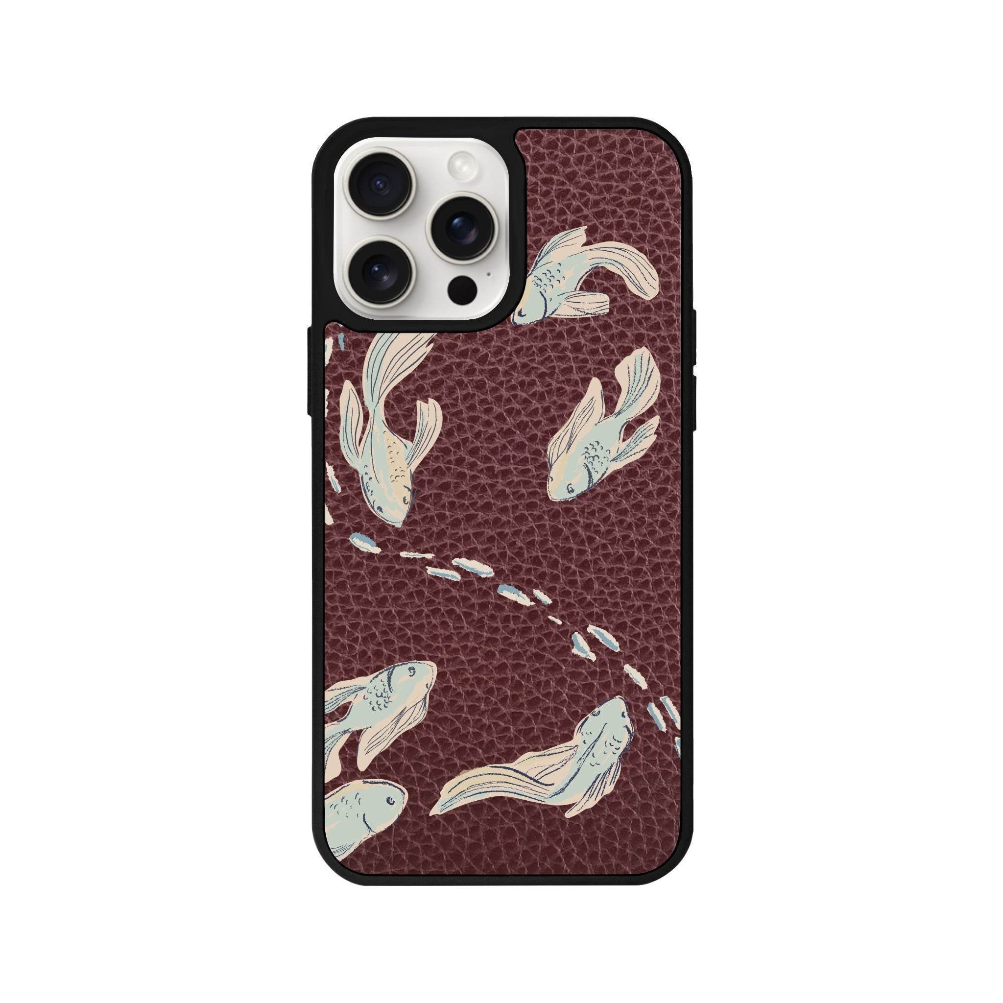 iPhone 14 Plus Koi Fish Leather Vegan Deri Telefon Kılıfı - SUMTHINCS