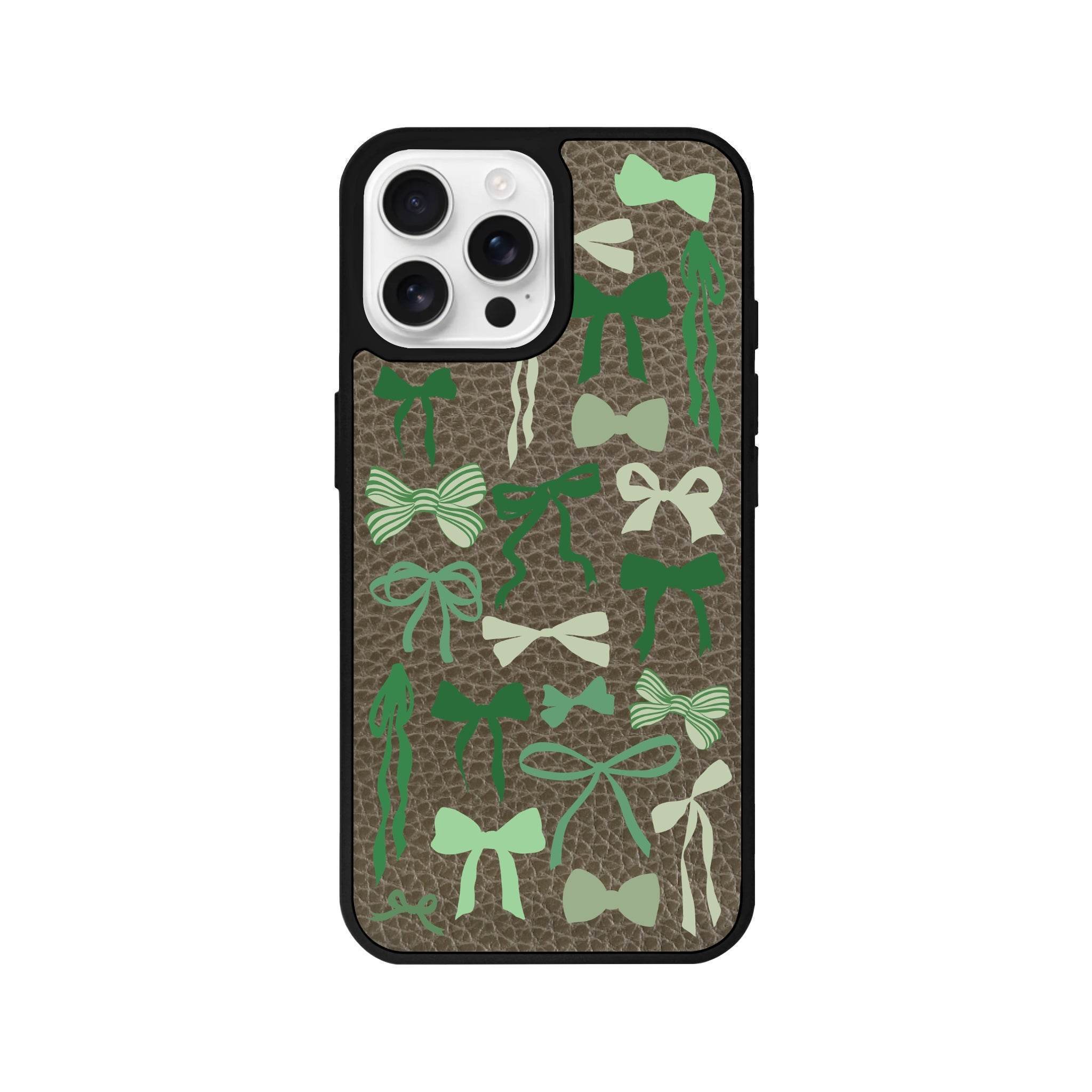 iPhone 16 Pro Green Garland Leather Vegan Deri Telefon Kılıfı - SUMTHINCS