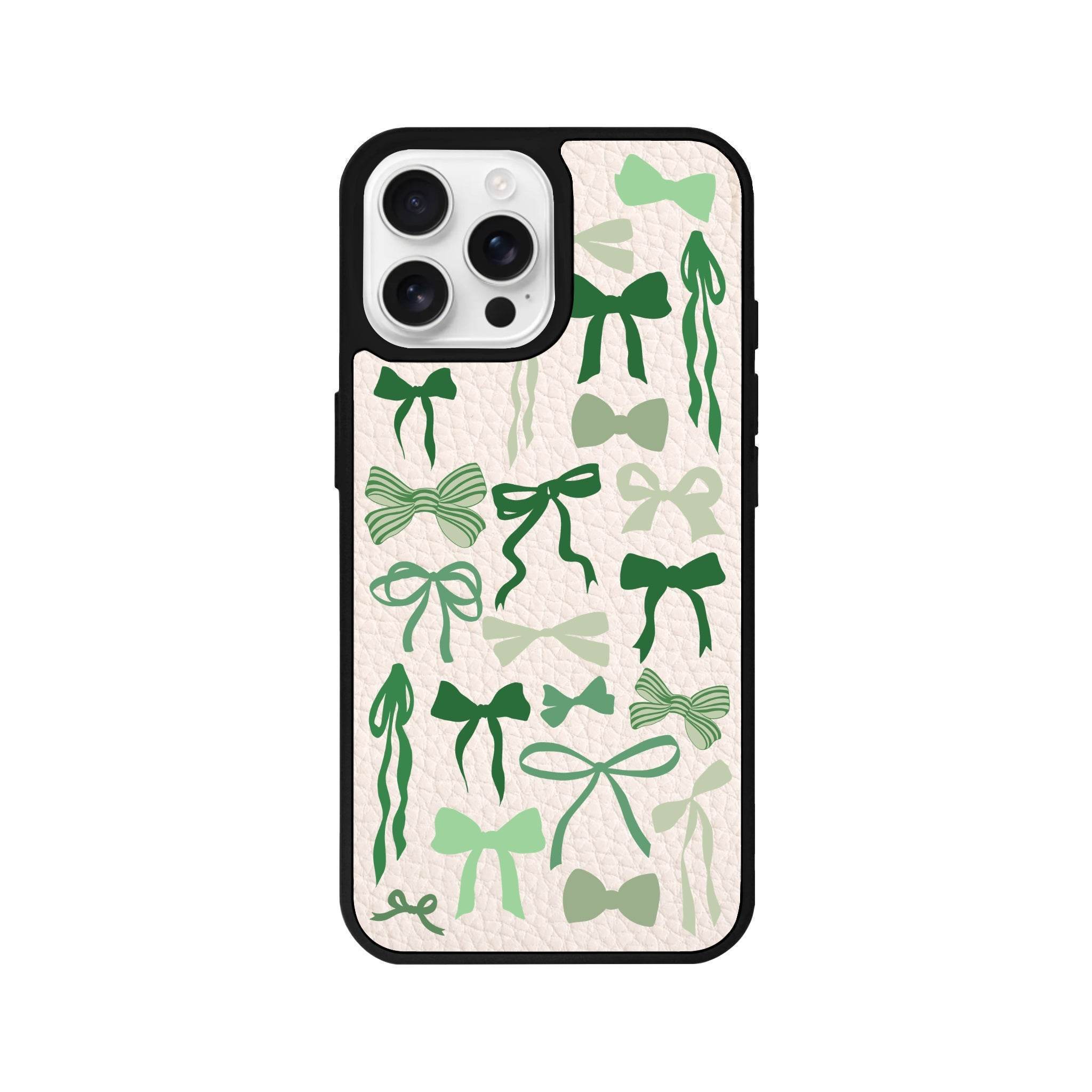 iPhone 16 Pro Green Garland Leather Vegan Deri Telefon Kılıfı - SUMTHINCS