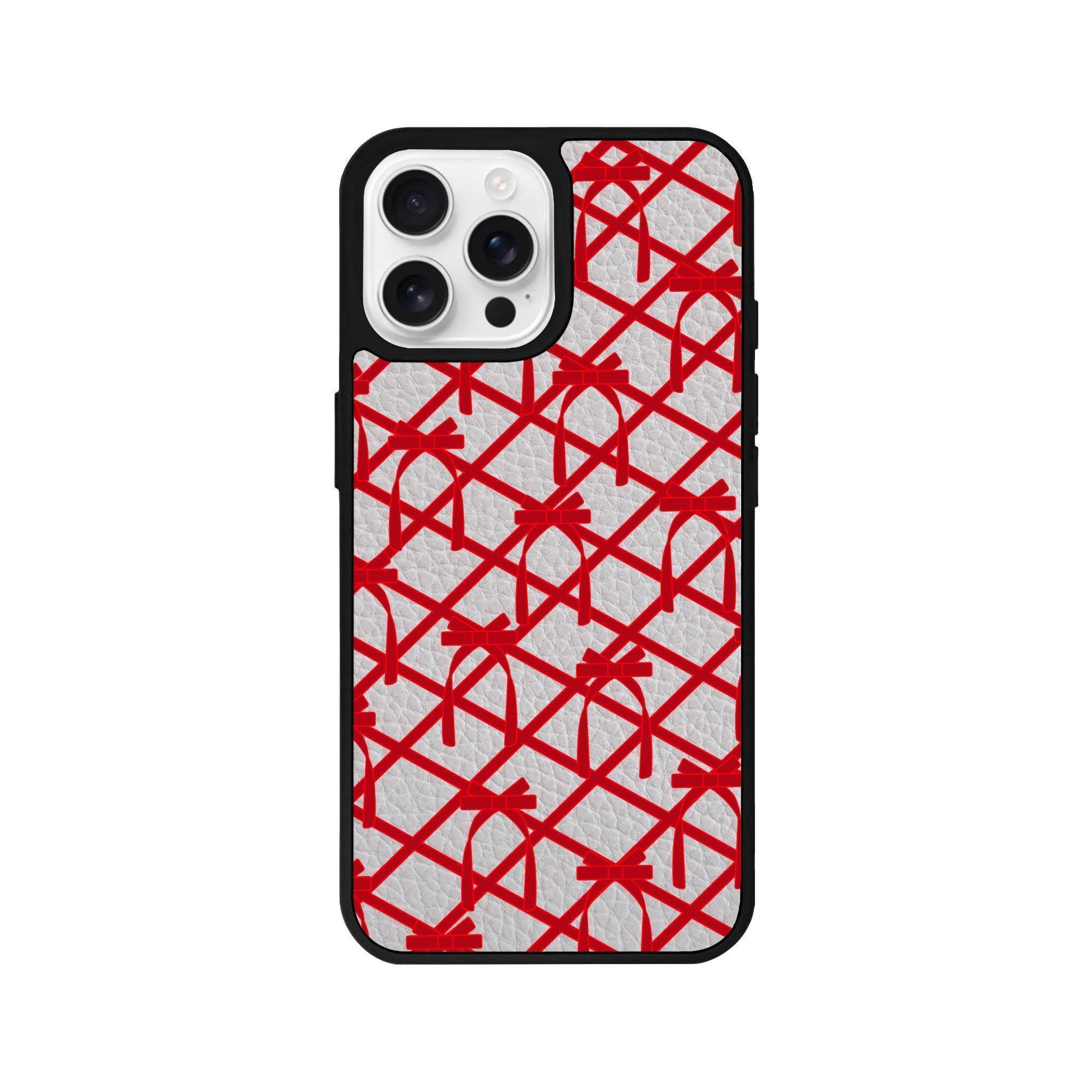 iPhone 16 Pro Ribbon Grid Leather Vegan Deri Telefon Kılıfı - SUMTHINCS