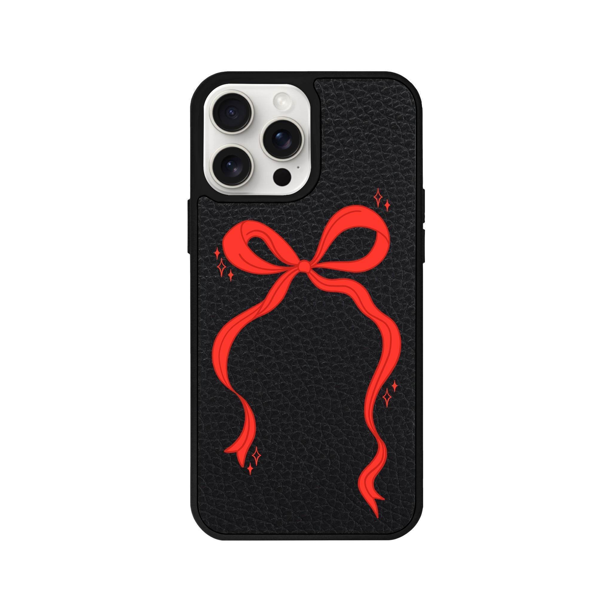 iPhone 14 Plus Red Bow Leather Vegan Deri Telefon Kılıfı - SUMTHINCS